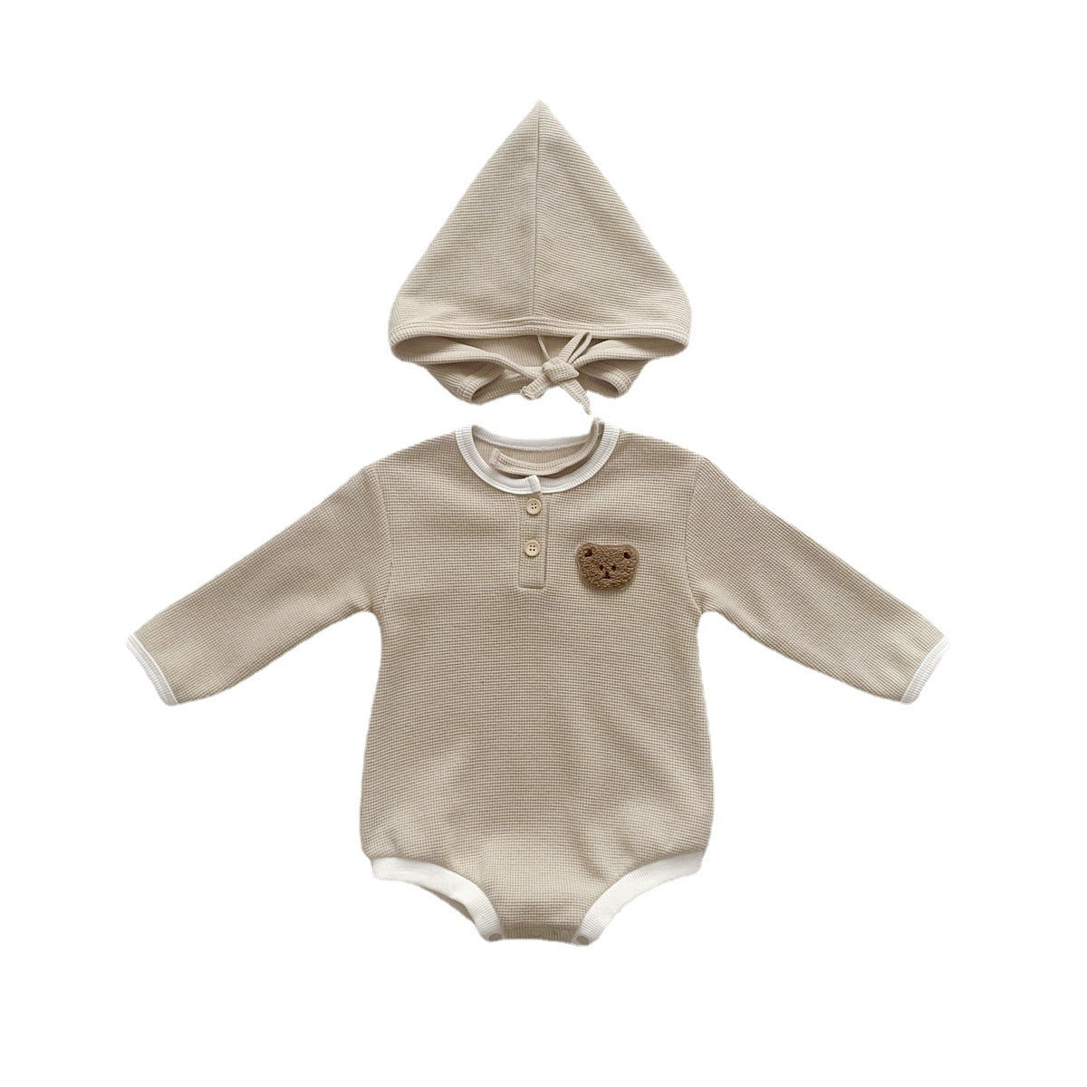 Ensemble Bébé 3 Pièces en Coton – Combinaison à Manches Longues + Bonnet – Printemps & Automne (0 à 12 mois)