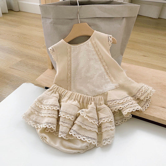 🧷 Elegant Baby Girl Sleeveless Lace Dress – Soft Cotton Ruffle Skirt for Special Occasions