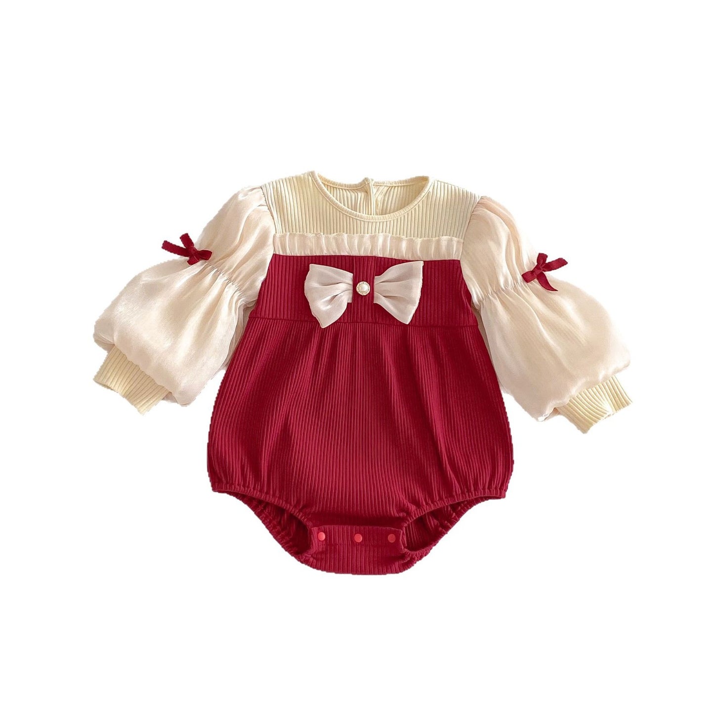 Baby Girl Bow Jumpsuit – Puff Sleeve Romper for Newborns