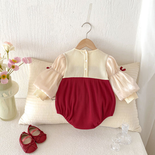Baby Girl Bow Jumpsuit – Puff Sleeve Romper for Newborns