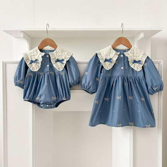 🧵Elegant Bowknot Embroidered Baby Girl Princess Dress – Cotton Long Sleeve Outfit for Infants & Toddlers